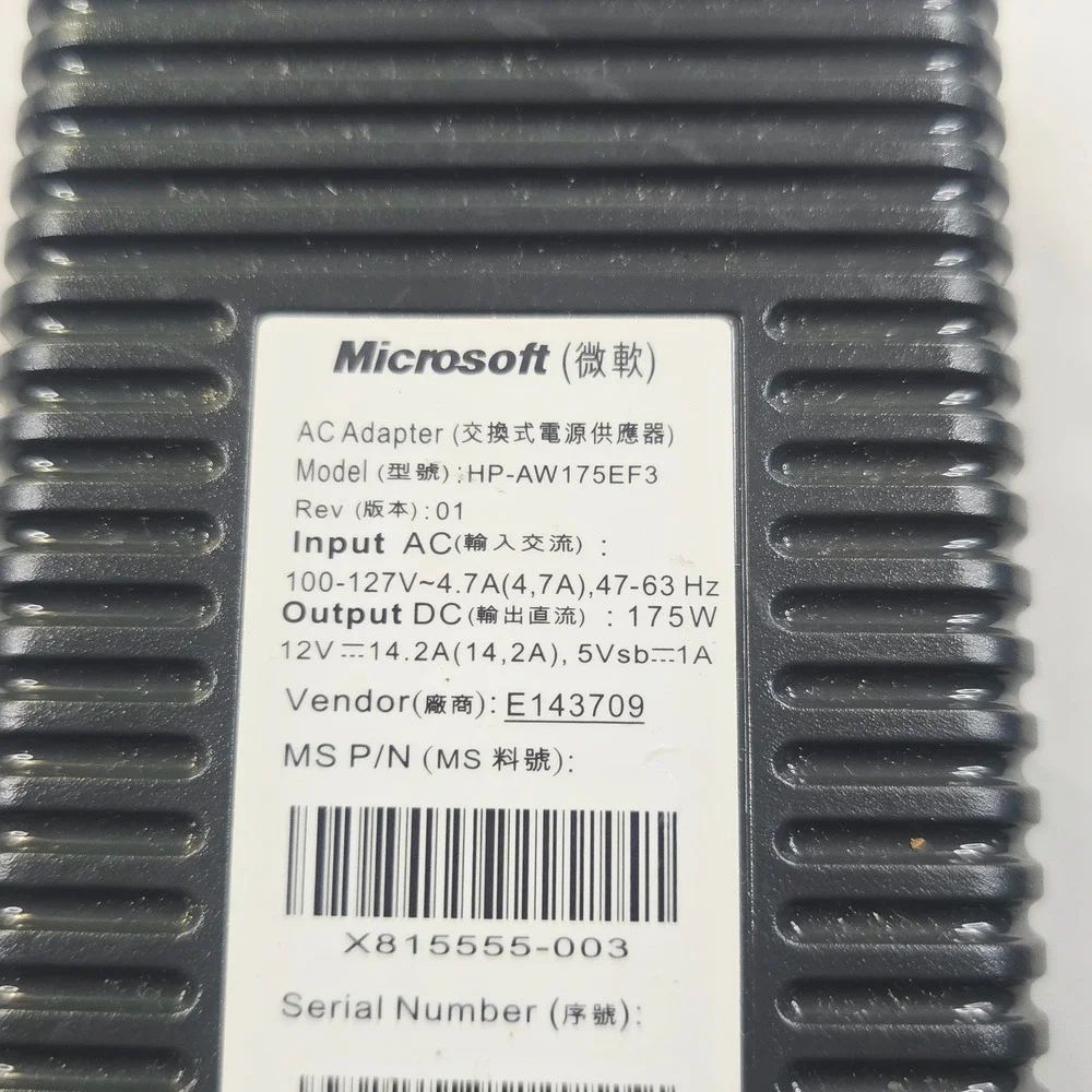 Genuine Microsoft Xbox HP-AW175EF3 360 Black 75 Watt AC Power Supply Adapter